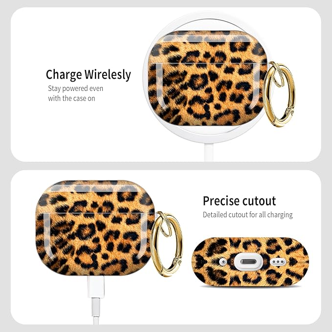 Cute Hard Case Compatible with AirPods Pro 3rd Generation Case (2025), Shockproof Protective Cover with Golden Keychain Ring Clip (Luxury Leopard)