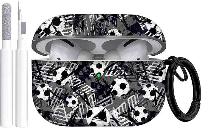 for Airpods Pro Case, Cute Cool Football Pattern TPU Soft Cases for Airpods Pro Case 1st Gen, Shockproof for Airpods Pro 2019 Case Men Women with Cleaner Kit & Keychain, Black