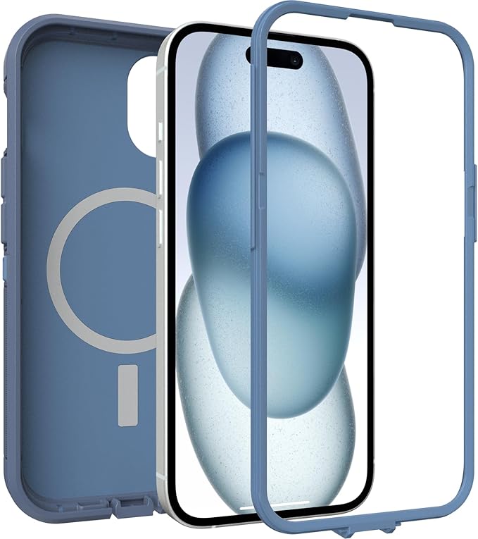 OtterBox iPhone 16e, 15, 14, & 13 Defender Series XT Case - Baby Blue Jeans (Blue), Screenless, Rugged, Snaps to MagSafe, Lanyard Attachment