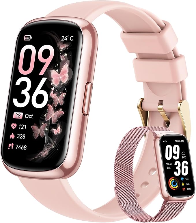 RUXINGX Fitness Tracker for Women Men Smart Watch: Smart Watch for Women 24H Heart Rate Monitor Blood Oxygen Sleep Step Calorie Tracking 5ATM Waterproof Pink
