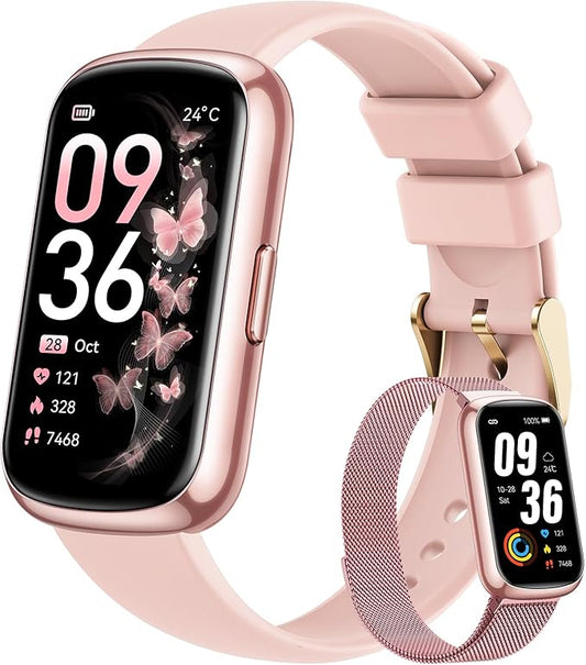 RUXINGX Fitness Tracker for Women Men Smart Watch: Smart Watch for Women 24H Heart Rate Monitor Blood Oxygen Sleep Step Calorie Tracking 5ATM Waterproof Pink