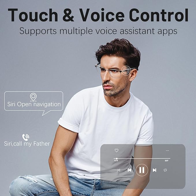 Smart Glasses for Men & Women with Photochromic Lenses, Bluetooth 5.3, Polarized, Blue Light Blocking, Open-Ear Speakers