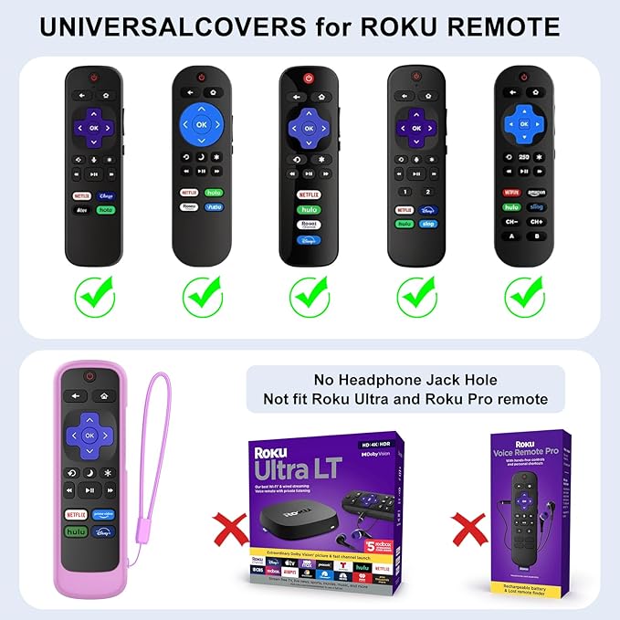 Remote Cover for Hisense TCL Roku TV, Universal Replacement Remote Case Compatible with Roku Voice Remote, Glow in The Dark (Pink+Purple)