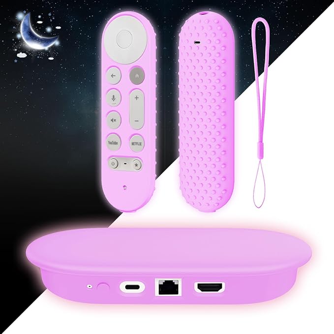Silicone Glow Cover Case for Google TV Streamer 4K 2024 ，Protective Sleeve Set for Google TV Streamer 4K Host Box +Voice Remote,Anti-Slip Scratch Shock Protection (Glow Purple)