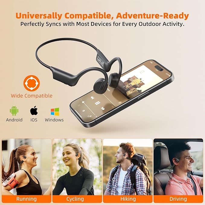 Bone Conduction Headphones,Skin-Friendly Design,IP67 Sweatproof Sports for Running Cycling Hiking with Mic,28H Playtime,Fast Charging,Open Ear Headphones Bluetooth 5.3 Wireless Earbuds
