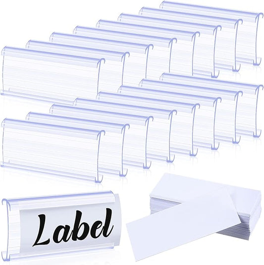 Yulejo 150 Pieces Wire Shelf Label Holders Wire Label Holder Plastic Shelf Tags for Shelving Clips with Paper Inserts, Compatible with 1-1/4 Inch Shelves