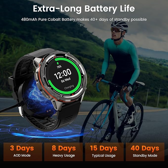 AMAZTIM GPS Smart Watch for Men, 6 Satellite Positioning, Compass, Stainless Steel Body, 50M Waterproof, 470mAh Extra-Large Battery, Answer/Make Call, 1.43" AMOLED Screen, Compatible for Android iOS