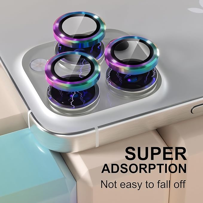 Misea Compatible for iPhone 16 Pro/iPhone 16 Pro Max Camera Lens Protector, Ultra-HD Tempered Glass Camera Cover Screen Protector Metal Individual Ring Protector Decoration Accessories, Colorful
