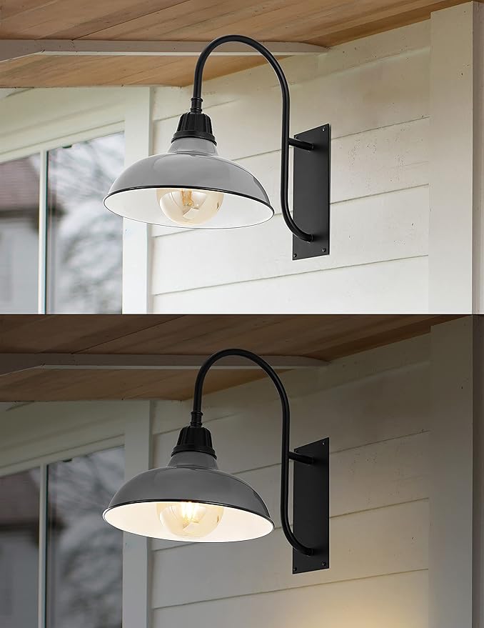 JONATHAN Y JYL7614D Stanley 12.25" 1-Light Farmhouse Industrial Indoor/Outdoor Iron LED Gooseneck Arm Outdoor Sconce Metal Bowl Shade Vintage Cottage Rustic Porch Patio Yard Barn, Gray