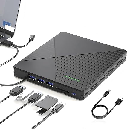 External CD DVD Drive for Laptop Mac with 3 USB Ports and 2 TF/SD Card Slots,USB 3.0 & USB-C CD DVD Optical Disc Reader Burner Player for MacBook Pro Air iMac Laptop PC Windows 11/10/8/7 Linux Mac OS - Image 4