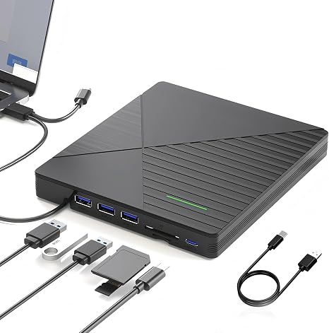 External CD DVD Drive for Laptop Mac with 3 USB Ports and 2 TF/SD Card Slots,USB 3.0 & USB-C CD DVD Optical Disc Reader Burner Player for MacBook Pro Air iMac Laptop PC Windows 11/10/8/7 Linux Mac OS - Image 5