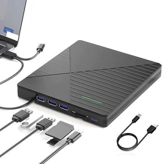 External CD DVD Drive for Laptop Mac with 3 USB Ports and 2 TF/SD Card Slots,USB 3.0 & USB-C CD DVD Optical Disc Reader Burner Player for MacBook Pro Air iMac Laptop PC Windows 11/10/8/7 Linux Mac OS - Image 6