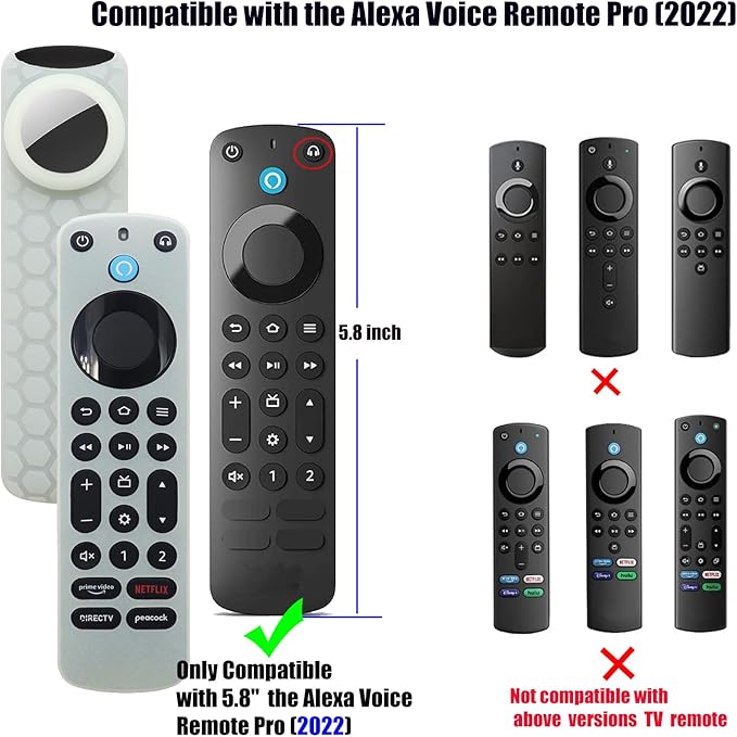 Silicone Cover Compatible with Fir TV Alexa Voice Remote Pro 2022 with Airtag Holder,Tracker Cover with Hole for Tile Sticker,Glow Green