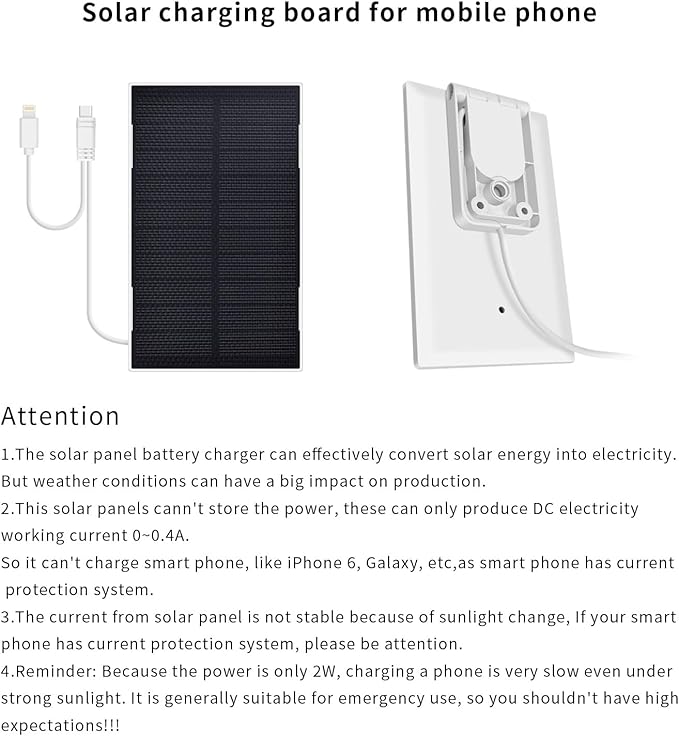 3W 5V Portable Waterproof Solar Panel with 6 FT Micro USB and Type-C Adjustable Bracket for Outdoor Ring Security Camera, Rechargeable Battery Powered Camera and Phone Charging and Hunting Camera