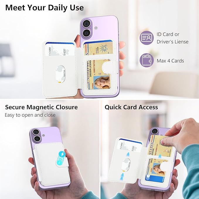 TopMade for Magsafe Wallet, Strongest Magnetic Card Holder for iPhone 17/16/15/14/13/12 Series, Slim Magnetic Phone Wallet, Vegan Leather, RFID Blocking, 4 Cards Holder, Open ID Window, White