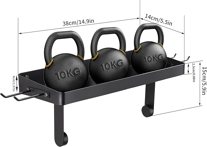 YIGII Garage Paper Towel Holder with Shelf - Wall Mount Papertowel Holder with 4 Hooks, Single-Hand Tear Paper Towel Rack Heavy Duty Tissue Holder for Clean Station, Craft Room, Workbench (Black)