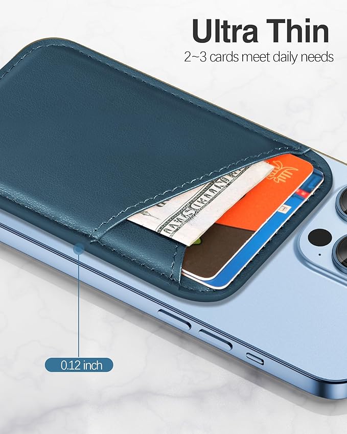 Miroddi for MagSafe Wallet, Strongest Magnetic Card Holder for iPhone 17/16/15/14/13/12 Series, Ultra-Thin Leather Magnetic Phone Wallet with 2 Card Slots, RFID Blocking, No More Falling, Blue