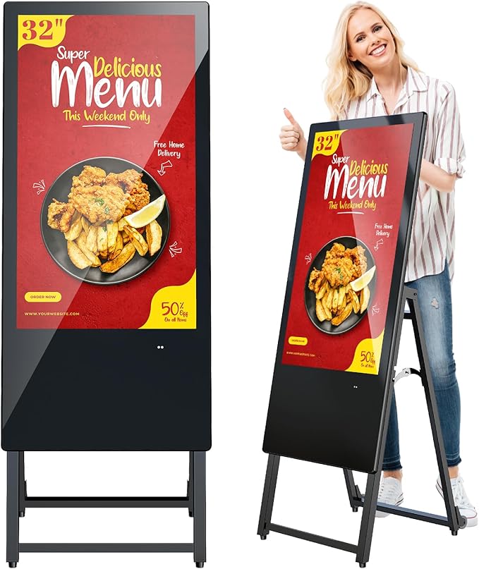 MWE 32 Inch Indoor Digital Signage Display Monitor, LCD Digital Kiosk, Advertising Display Poster, Android Kiosk with Auto Media Player, HDMI/USB (Plug-in use)