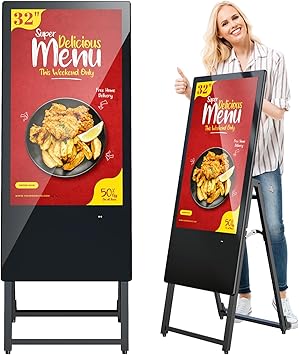 MWE 32 Inch Indoor Digital Signage Display Monitor, LCD Digital Kiosk, Advertising Display Poster, Android Kiosk with Auto Media Player, HDMI/USB (Plug-in use)
