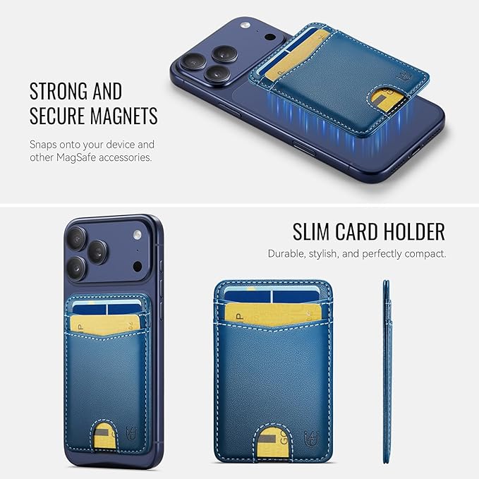 for Magsafe Wallet Magnetic Card Holder RFID Blocking, Strong Magnet Slim Wallet Stick on Phones and Cases for iPhone 17/16/15/14/13/12/ Pro/Max/Plus, Blue
