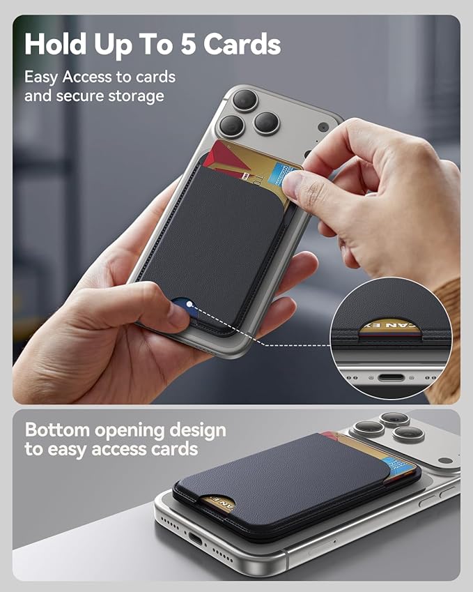 for MagSafe Wallet, 5 Cards Holder with Stand, Magnetic Phone Wallet Stand for iPhone 17/16/15/14/13/12 Pro Max Air Plus Series, RFID Blocking Vegan Leather,Black