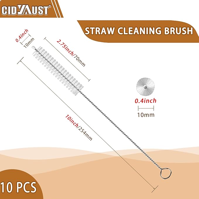 Straw Cleaner Brush Extend 10-Inch, Straw Brush with Premium PA6 Nylon Bristles for Reusable Straws,Baby Bottles, Sippy Cups & Sport Water Bottles,10-Pack.