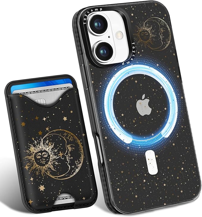 Toycamp for iPhone 17 Case - Compatible with Magsafe Credit Card Holder Wallet Magnetic Cute Women Teen Girls Kawaii Girly Unique Sun Moon Design Phone Cover for Apple 17 Air