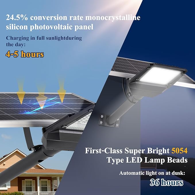 8000W Solar Street Lights Outdoor - 6500K Solar Lights Outdoor Waterproof Dusk to Dawn, High Brightness Street Light Solar Powered with Remote Control for Yard, Parking lot and Garage
