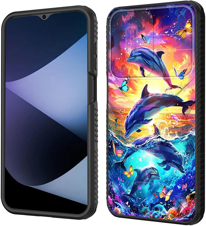 for Galaxy A17 5G Case Built in Slide Camera Lens Cover,Heavy Duty Shockproof Protection Dual Layer Case for Samsung Galaxy A17 5G 6.7" 2025,Dolphins and Butterflies