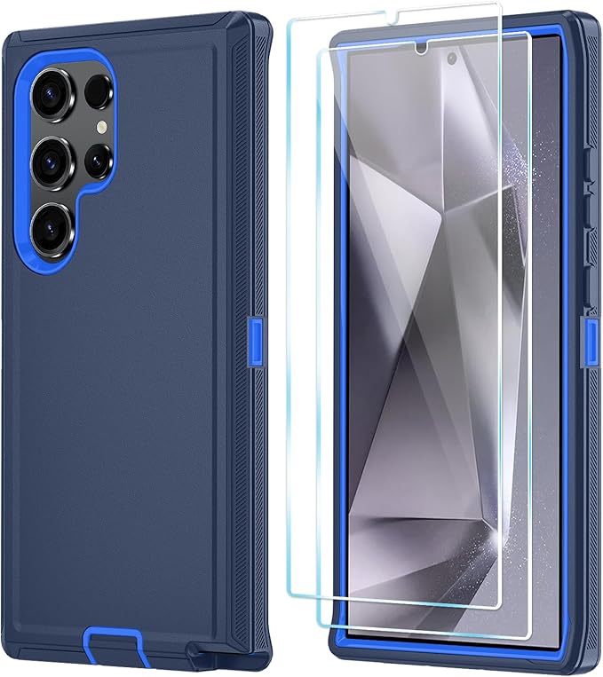 ONOLA Compatible with Samsung Galaxy S24 Ultra Case with HD Screen Protector, Heavy Duty Shockproof & Dropproof 3-Layer Cover Phone Case,DarkBlue