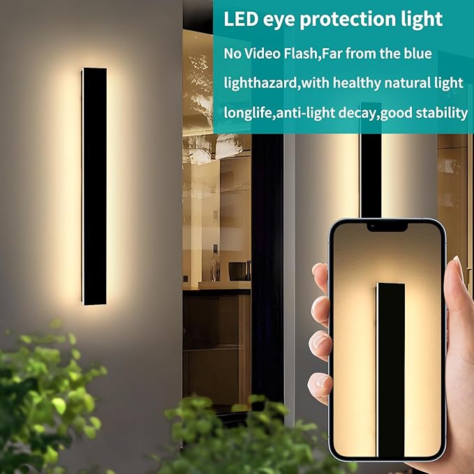 Mikeru 31.4inch Long LED Wall Light Fixtures, 10%-100% Dimmable Black Exterior Wall Sconces, 3000k-6000k Acrylic Invisible Exterior Wall Light for Porch Modern Outdoor Wall Mount Lighting