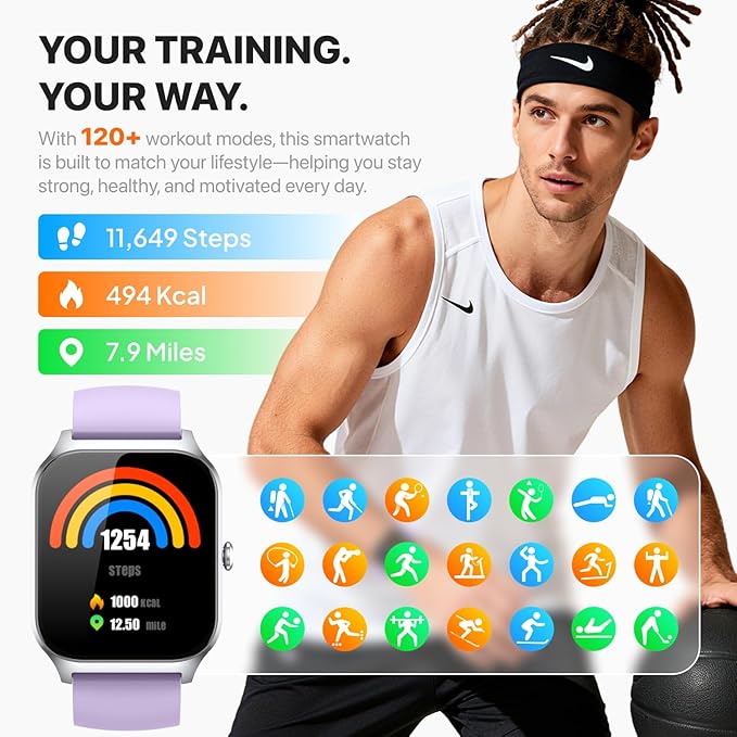 Smart Watch for Women Men,(Answer/Make Call) 1.83'' HD Fitness Activity Tracker Smartwatch for Android iPhone iOS Compatible,IP68 Waterproof Step Counter with Sleep Monitor (Modern, Purple, 1.83)