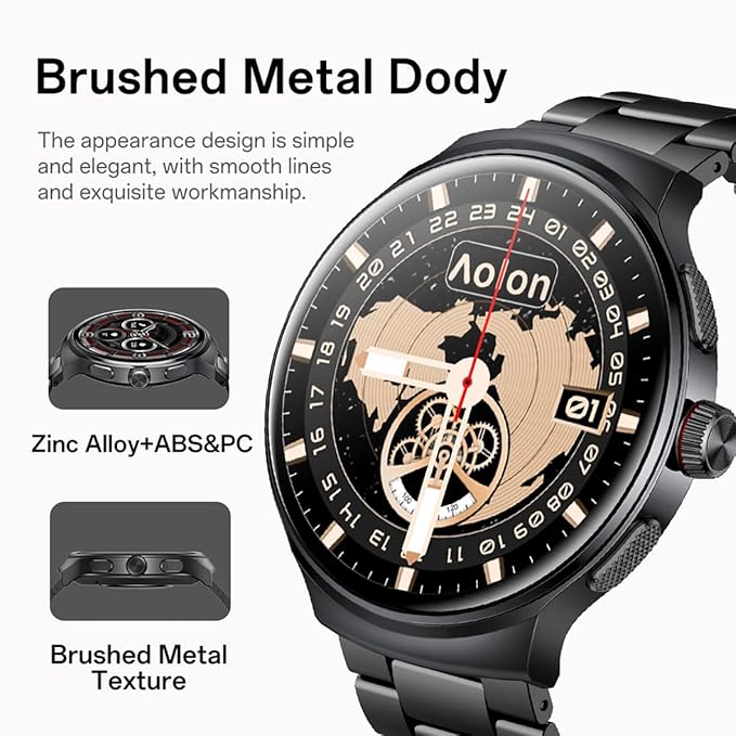 AOLON Smart Watch for Men (Answer/Make Calls), 1.43'' AMOLED Screen, 100+ Sports Modes Fitness Tracker, IP68 Waterproof, Heart Rate/SpO2/Health Monitor for Android/iOS, Stainless Steel Band, Black