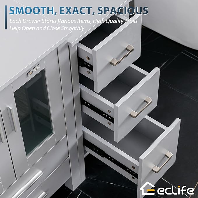 eclife 84" Modern Bathroom Vanity Sink Combo Freestanding Cabinet with Small Side Cabinet, Turquoise Square Glass Vessel Sink, Water Save Faucet, Drain (Gray+A10)