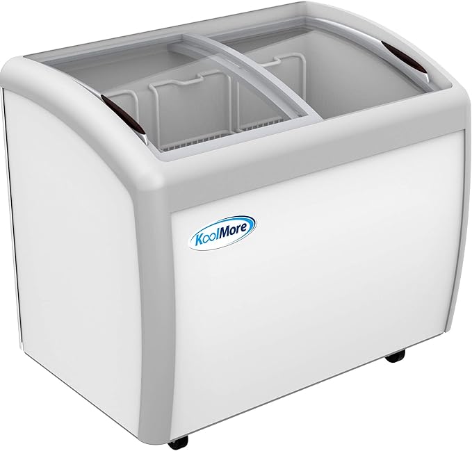 KoolMore - MCF-9C Commercial Ice Cream Freezer Display Case, Glass Top Chest Freezer with 3 Storage Baskets and Sliding Lid, Large 9 cu. ft. Capacity, White