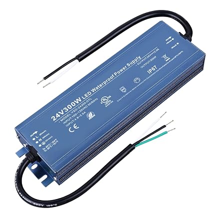 Lichaser 300W 24V Power Supply, IP67 Waterproof LED Driver, UL Listed, 100V-130V AC to DC 24V Power Supply for Indoor Outdoor LED Lighting, Landscape Lighting, LED Sheet, Cabinet Lights