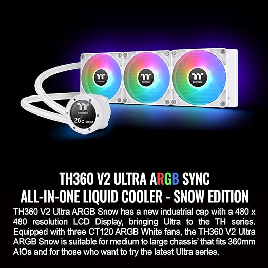 Thermaltake TH360 V2 Ultra ARGB Sync/AlO Liquid Cooler/ARGB Fan 120 * 3/PWM 500~1500rpm/Water Block 2.1" LCD/White, CL-W405-PL12SW-A