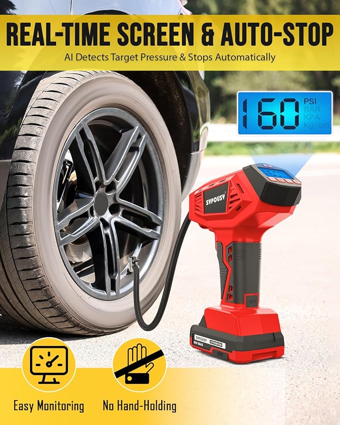 Upgraded Tire Inflator Portable Air Compressor, 160PSI Cordless Air Pump with 20V Rechargeable Battery, 2X Faster Inflation, Digital Pressure Gauge for Car, Motorcycle, E-Bike & Balls