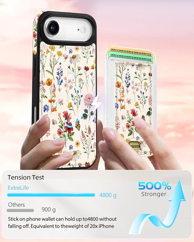 Shorogyt for iPhone Air Wallet Case - Fits 5 Cards, Compatible with Magsafe Detachable Magnetic Credit Card Holder Leather Cardholder Cute Phone Cover Women Girls for Apple 17 Air, Floral