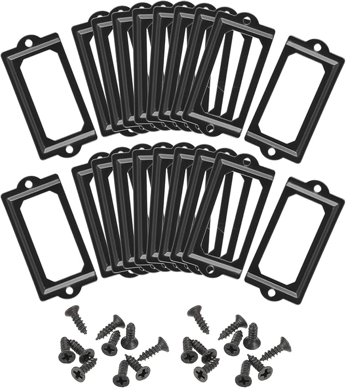 uxcell Metal Label Holders, 70x33mm 40pcs File Name Card Tag Label Holder Frame for Office Library Drawer Cabinet Shelves, Black