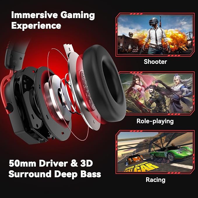 A88 Gaming Headset with Mic for Ps5, Pc, Xbox One Series X/s, Ps4, Switch, Stereo Wired Noise Cancelling Headphones with Microphone for Computer, Laptop, Mac, Nintendo, Games (Red)