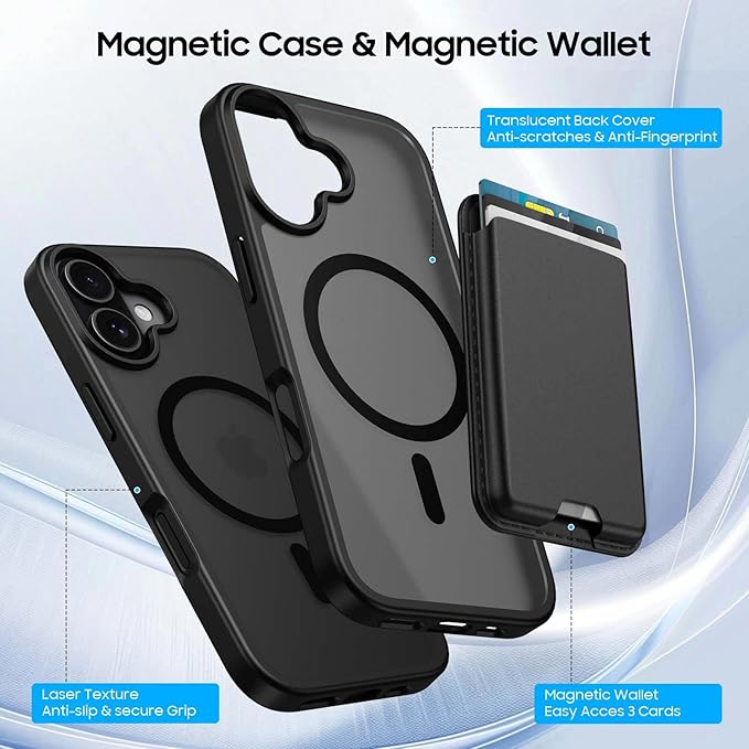 Magnetic for iPhone 17 Case with Detachable Wallet, Compatible with MagSafe, Credit Card Holder with Slim Shockproof Protective Phone Cover, Black