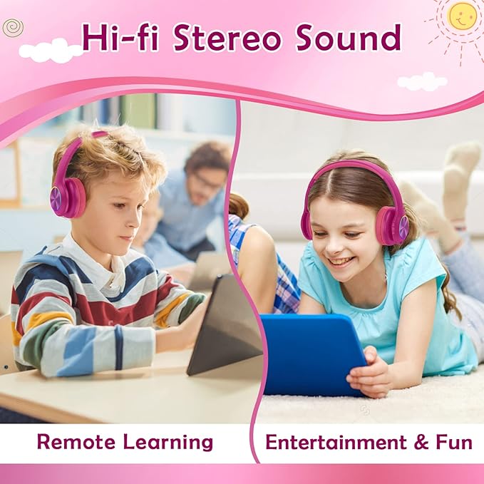 2024 Bluetooth Kids Headphones Fit for Aged 3-21, Colorful LED Lights Comfort Wireless Headphones with Microphone 94dB Volume Limited for School/iPad/PC/TV/Cellphones, Wired & TF Card Mode, Hot Red