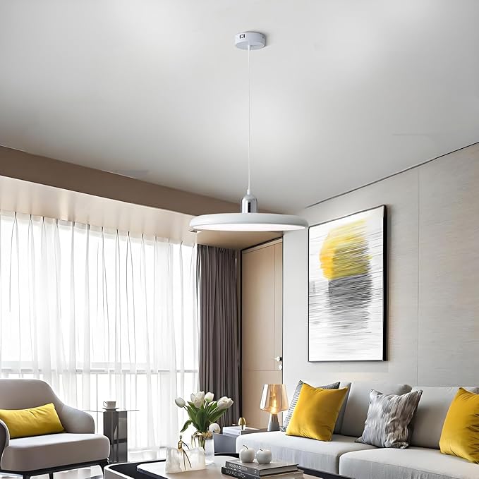 LED Pendant Light 40 cm Modern 36 W with Colour Temperature Adjustable Ceiling Lamp 3000K/4500K/6000K Metal and Acrylic for Dining Room Kitchen Living Room (Chrome + White)