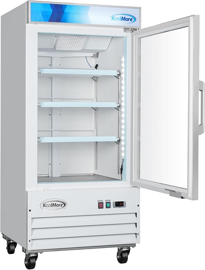 KoolMore MDF-1GD-9C-WH 26 in. Commercial One Glass Door Display Upright Freezer Merchandiser in White 9 Cu. Ft