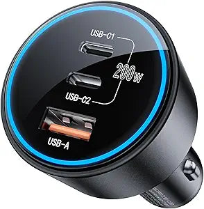 USB C Car Charger Fast Charging 200W, Dual PD 100W Type C Car Charger，