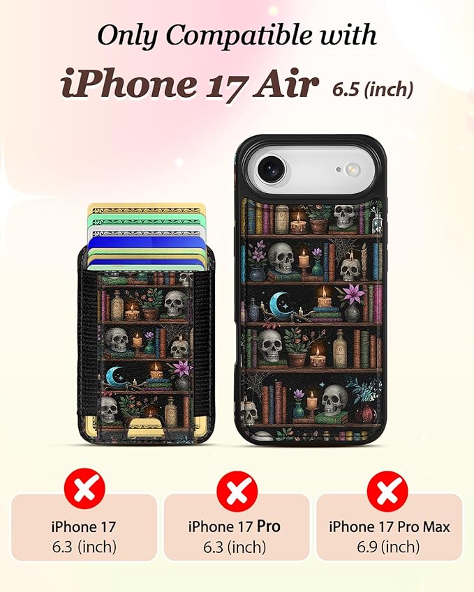 Shorogyt for iPhone Air Wallet Case - Fits 5 Cards, Compatible with Magsafe Detachable Magnetic Credit Card Holder Leather Cardholder Cute Phone Cover Women Girls for Apple 17 Air, Bookshelf
