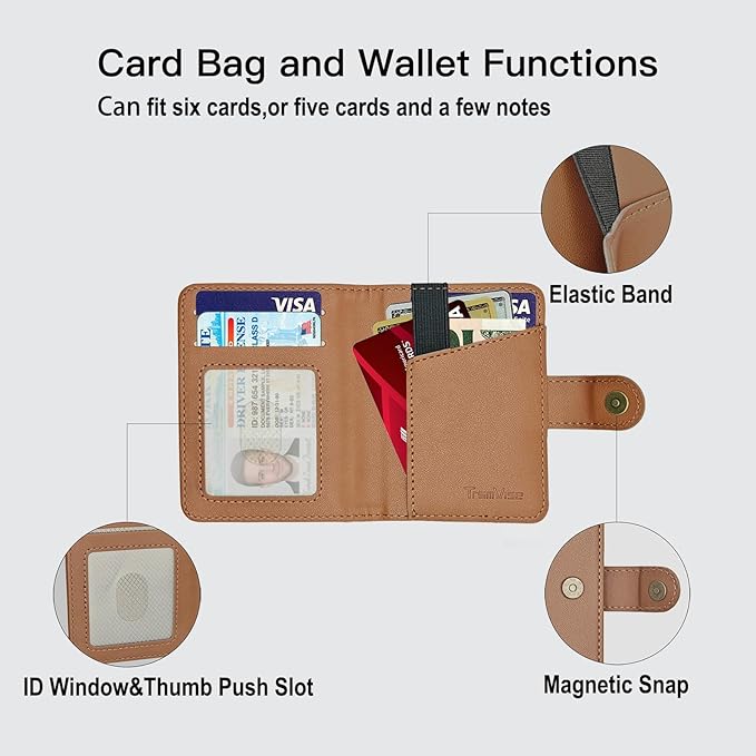for MagSafe Wallet Magnetic Card Holder for MagSafe Phones and Cases,Strong Magnetic Wallet for iphone 12-17 Series,RFID Blocking Phone Wallets Hold 5 Cards,Strap Stand,Leather Brown