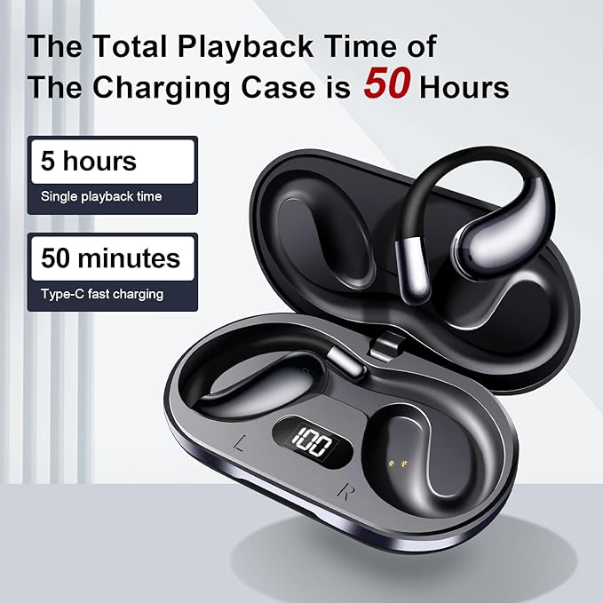 Wireless Earbuds,Open Ear Earbuds - Bone Conduction Headphones,Running Headphones,Waterproof Deep Bass Earphones for Fitness and Running, Sports Headphones,Sweat-Resistant for Workouts (Black)
