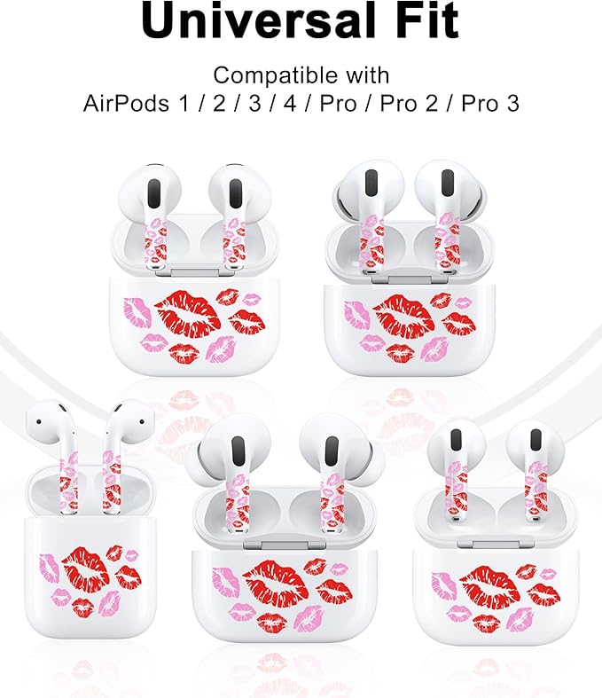 ROCKMAX Pink Lips Sticker for AirPods Pro 2nd Generation, Fashion Decal Skin Accessories for Earbuds and Charging Case, Universal Fit for AirPods 1/2/3/4 & AirPod Pro/Pro 2/Pro 3, Gift for Women&Girls